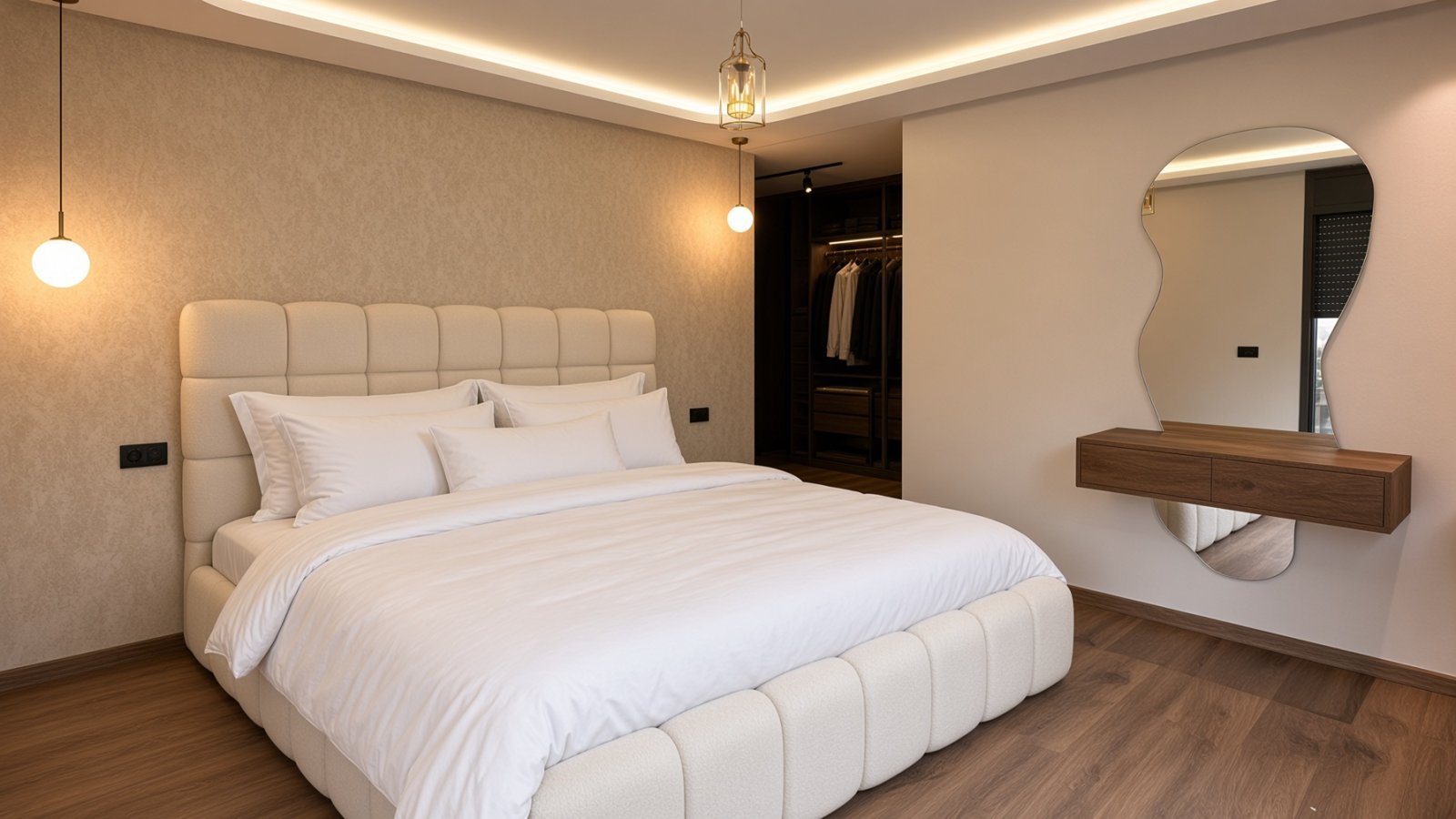 Dhoma e Gjumit Moderne me Shtrat Upholstered – Elegancë dhe Rehati | Mobileri Zhani